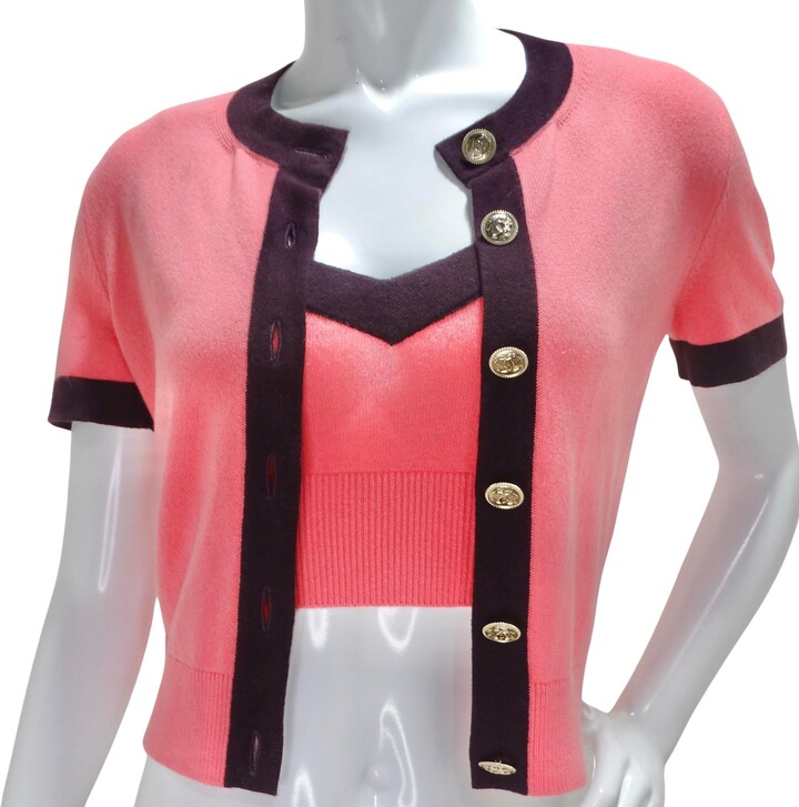Chanel 2020 Pink Cashmere Cardigan And Tank Set