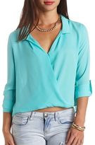 Thumbnail for your product : Charlotte Russe Collared Chiffon Wrap Top