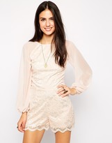 Thumbnail for your product : AX Paris Lace Playsuit with Chiffon Sleeves