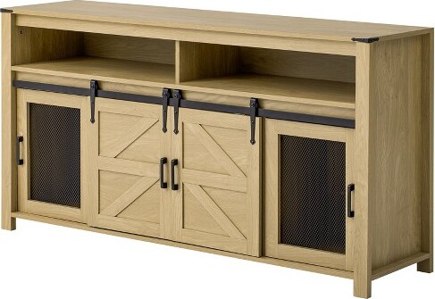 DexmalleFarmhouseBuffetSideboardwithSlidingBarnDoorandMeshPanelsNatural