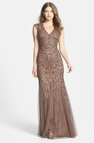 Thumbnail for your product : Aidan Mattox Beaded Cap Sleeve Gown