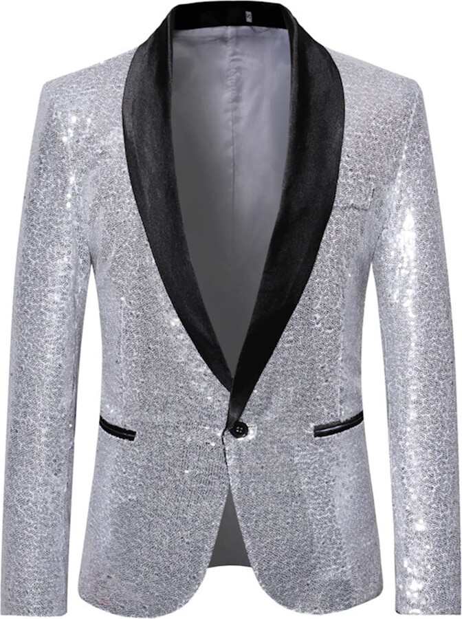 metallic silver suit jacket