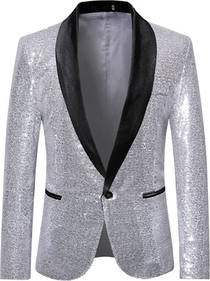 Meicywybb Men's Metallic Sequin Blazer Long Sleeve Lapel Shiny Cardigan Coat  One Button Tuxedo Suit Jacket for Night Club Party (Silver Medium) -  ShopStyle