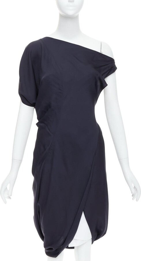 Michael Kors Celine Vintage 100% Silk Cotton Trim Asymmetric Layered Drape Dress Fr36 S