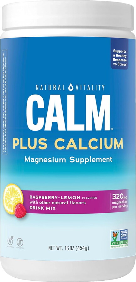 Calm, Magnesium & Calcium Supplement | Raspberry Lemon Powder | 16 oz | by Natural Vitality