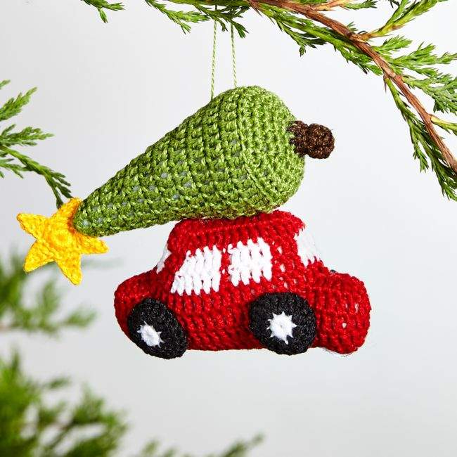 Christmas Car with Tree Crocheted Ornament