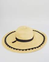 Thumbnail for your product : Glamorous Straw Floppy Sun Hat With Scalloped Embroidered Trim