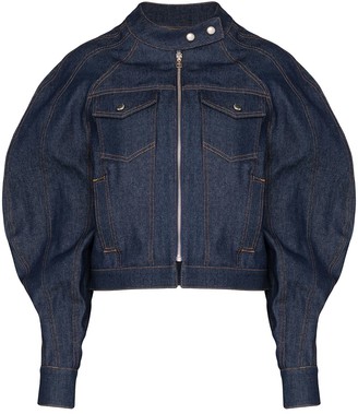 womens denim jacket puff sleeves