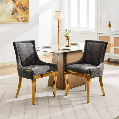 Corrigan Studio Chenille Dining Chairs, American Design, With One - Piece Structure And Fabric Design Comfortable Upholstered Scratch Textured