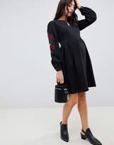 Thumbnail for your product : ASOS Maternity Design Maternity Denim Smock Dress In Washed Black With Embroidery