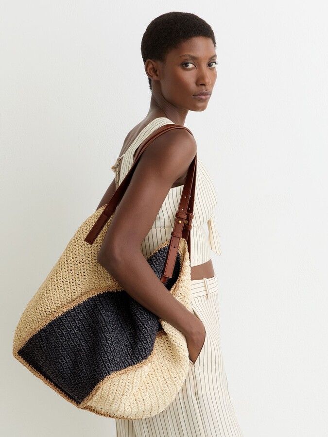 Reiss Raffia-effect Colour-block Tote Bag