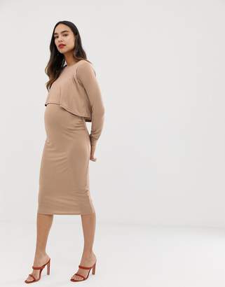 Bluebelle Maternity midi 2 in 1 dress in taupe