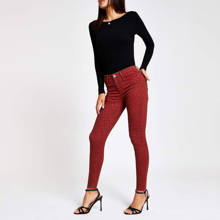 River Island Womens Red Molly leopard print jeggings ShopStyle