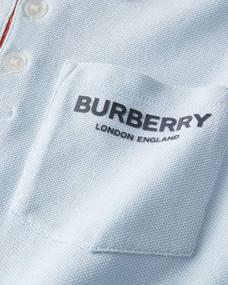 Burberry Wesley Polo Shirt w/ Logo Print Front Pocket, Size 3-14