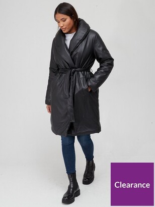 Very Shawl Collar Faux Leather Coat - Black