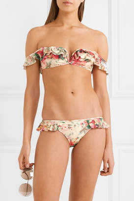 Zimmermann Leila Off-the-shoulder Floral-print Bikini