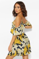 Thumbnail for your product : boohoo Palm Print Cold Shoulder Sun Dress