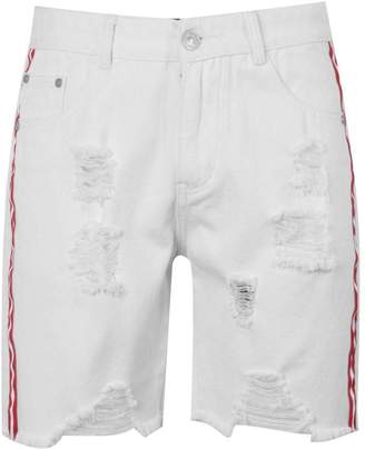 boohoo Distressed Bermuda Denim Shorts with Side Tape