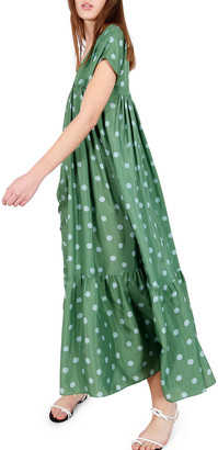 Whit Gillian Polka Dot Short-Sleeve Maxi Dress