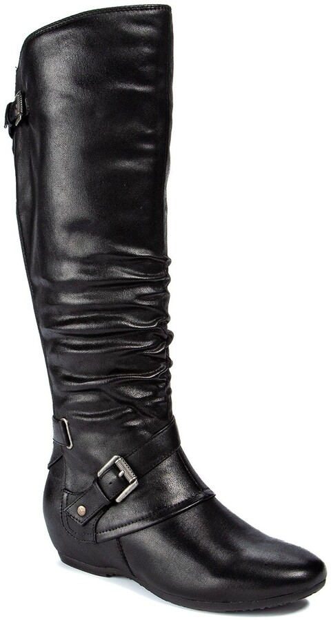 tall leather wedge boots
