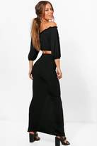 Thumbnail for your product : boohoo Petite Teri Off The Shoulder + Maxi Skirt Co-Ord