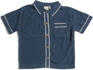 TJMAXX Toddler Boys Knitted Short Sleeve Shirt With Stripe Detail, Cotton