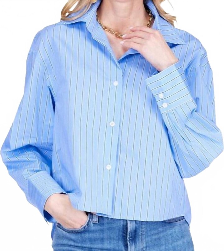 Joy Joy Crop Long Sleeve Top In Blue Stripe
