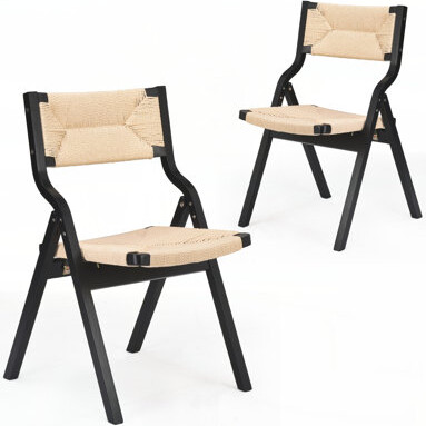 Wood Folding Chairs, Foldable Chairs Wooden Indoor Stackable Dining Chairs for Kitchen & Dining Room Chair Woven Seat & Webbing Back, Dining Chair Set