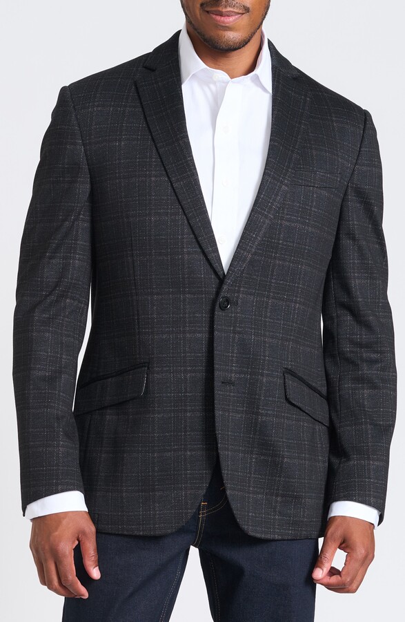 SAVILE ROW CO Midnight Shadow Plaid Knit Blazer