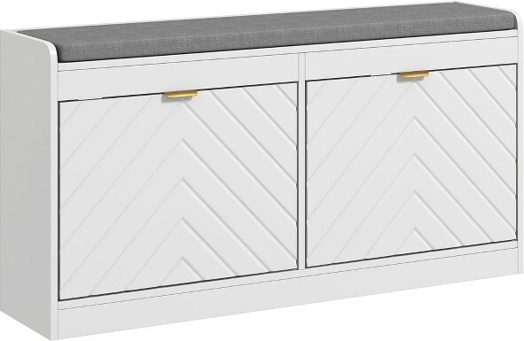 HOMCOMNarrowShoeBench,SlimEntrywayBenchwith2FlipDrawers,RemovableCushionand2Ventsfor8PairsofShoes,White