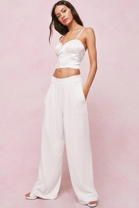 Nasty Gal Womens Sequin Detail High Waisted Wide Leg Trousers - White - 8 -  ShopStyle