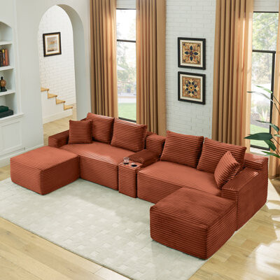 Latitude Run Modular Corduroy Sectional with Storage Console & USB No Assembly