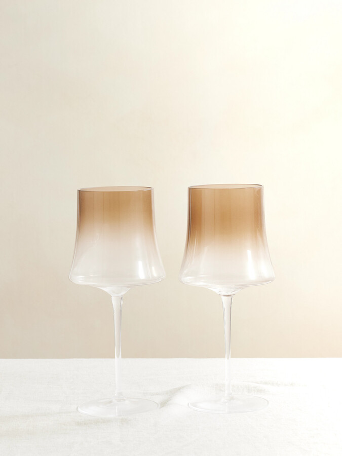 Brunello Cucinelli - Set Of Two Murano Wine Glasses - Brown