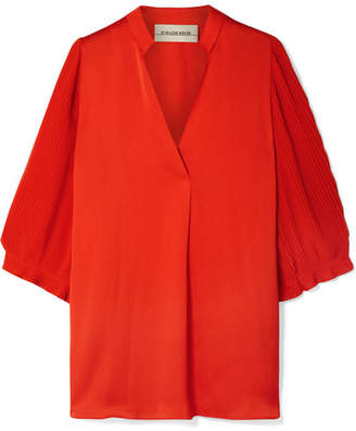 By Malene Birger Sanah Pleated Crepe And Georgette Blouse - Orange