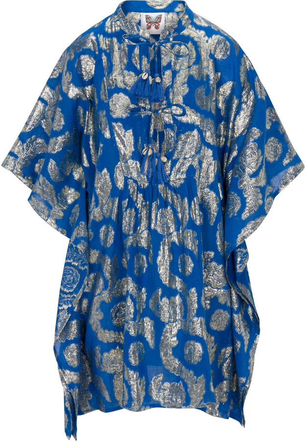 Gold / Blue Palm Springs Caftan Tunic Dress - Ocean Blue
