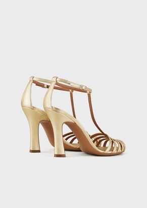 Emporio Armani Lame-Leather T-Shaped Sandals