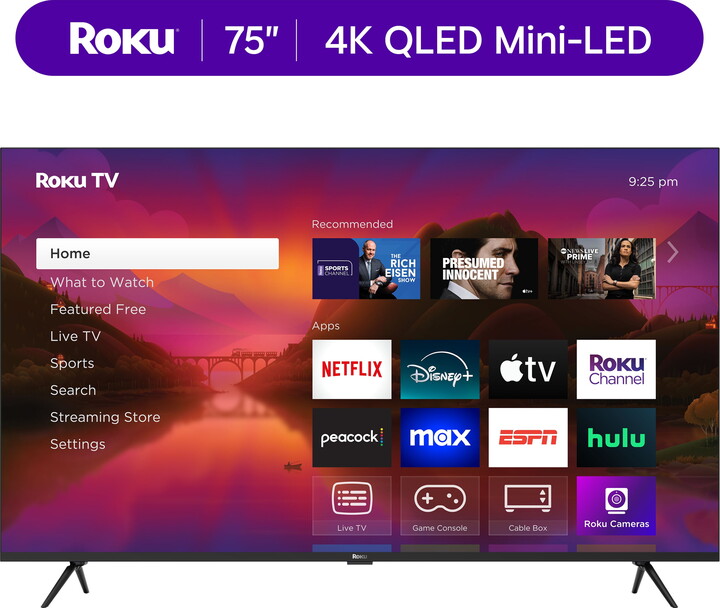 Roku Smart TV 2025 – 75-Inch Plus Series, 4K QLED Mini-LED TV – Roku TV with Enhanced Voice Remote