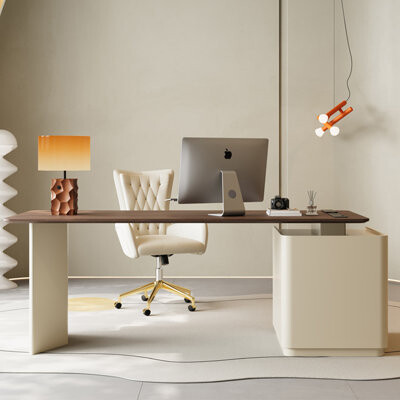 Corrigan Studio Nut-brown + Beige Rectangular Manufactured Wood desk