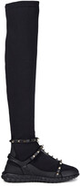 Thumbnail for your product : Valentino Garavani Rockstud Leather-trimmed Stretch-knit Over-the-knee Boots