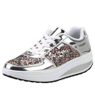 Lanchengjieneng Ladies Walking Platform Shoes, Womens Fitness Orthopedics Wedge Sneakers with 3D Glitters Silver
