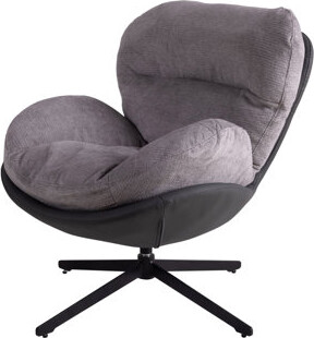 Latitude Run 360° Swivel Office Chair, Modern Chenille Chair With Faux Leather And Black Metal Base Frame, No Wheels, Accent Chair For Small Spaces, Living Room, B