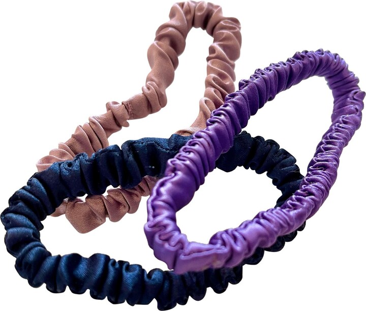 Soft Strokes Silk Set Of Three Pure Mulberry Silk Skinny Scrunchies Weekly Special Hair Ties Purple Haze