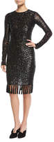 Thumbnail for your product : Michael Kors Collection Jewel-Neck Embellished Sequin Cocktail Dress w/ Tassel Hem