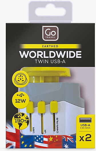 Go Travel Yellow Worldwide Usb-A Twin Travel Adaptor