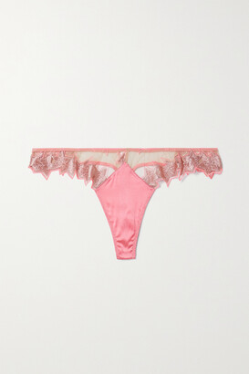 Fleur Du Mal Superstar Satin And Embroidered Stretch-tulle Thong