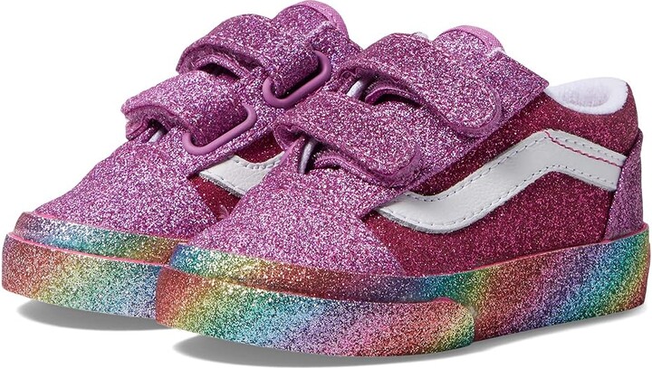 Vans Kids Old Skool V (Infant/Toddler) (Glitter Rainglow Pink/Multi) Girls  Shoes - ShopStyle