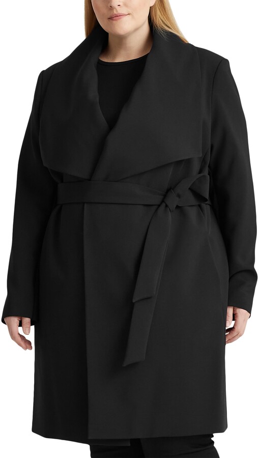 Lauren Ralph Lauren Crepe Belted Wrap Coat - ShopStyle Plus Size 