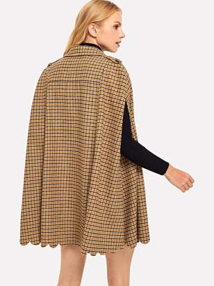 Shein Button Front Plaid Collar Poncho Coat