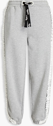VIVETTA Ruffle-trimmed mélange French cotton-terry track pants