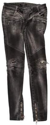Balmain Mid-Rise Moto Skinny jeans Grey Mid-Rise Moto Skinny jeans